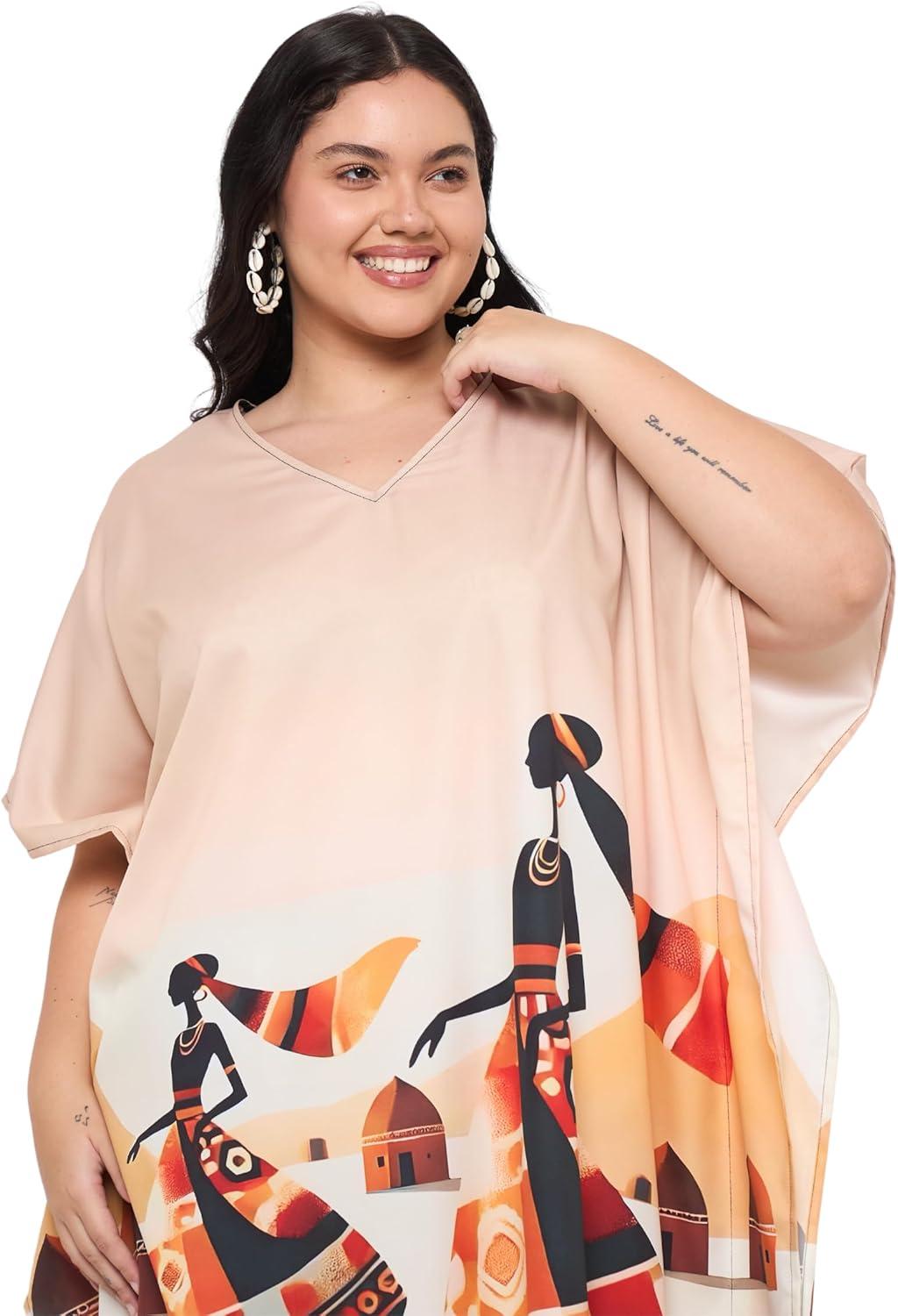 imageCaftans for Women Plus Size Polyester Maxi Beach Dresses Bathing Suit Cover Up Long Kaftan Swimsuit Coverup House DressBeige