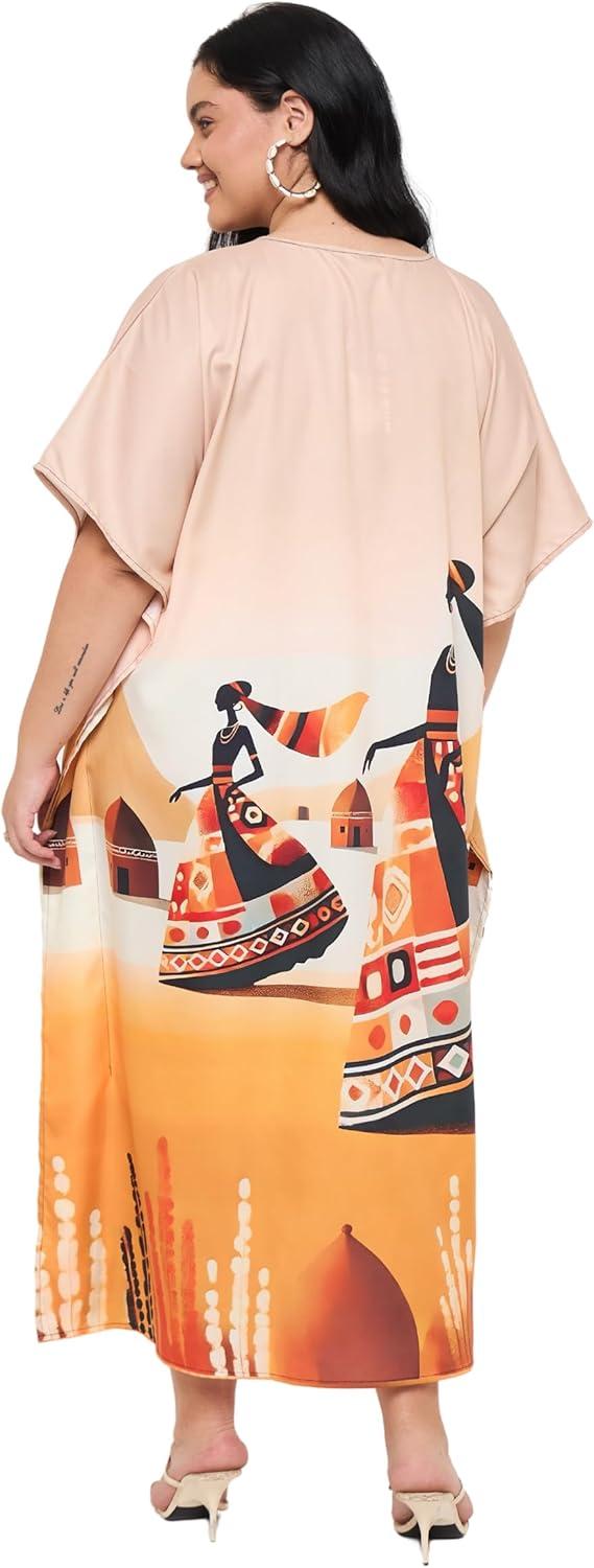 imageCaftans for Women Plus Size Polyester Maxi Beach Dresses Bathing Suit Cover Up Long Kaftan Swimsuit Coverup House DressBeige