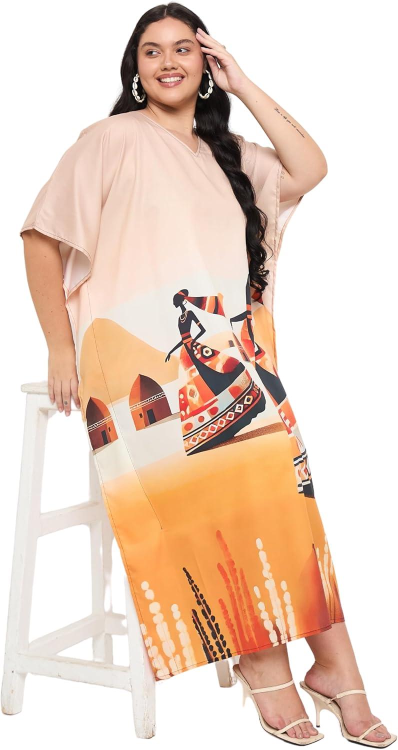 imageCaftans for Women Plus Size Polyester Maxi Beach Dresses Bathing Suit Cover Up Long Kaftan Swimsuit Coverup House DressBeige