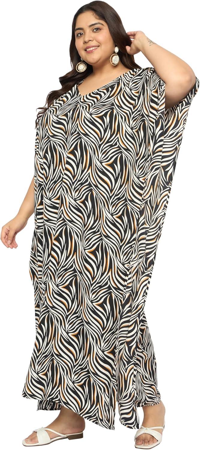 imageCaftans for Women Plus Size Polyester Maxi Beach Dresses Bathing Suit Cover Up Long Kaftan Swimsuit Coverup House DressBlack  White Abstract Zebra