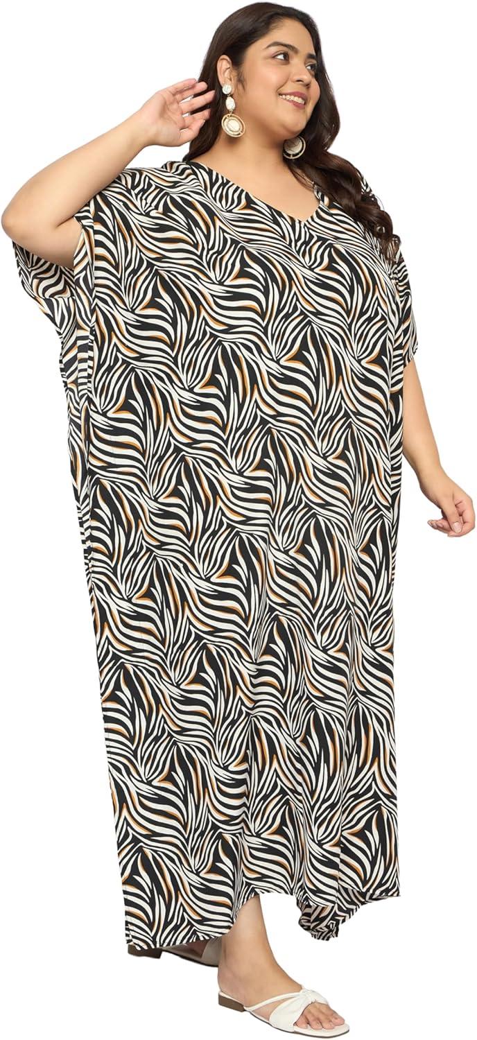 imageCaftans for Women Plus Size Polyester Maxi Beach Dresses Bathing Suit Cover Up Long Kaftan Swimsuit Coverup House DressBlack  White Abstract Zebra