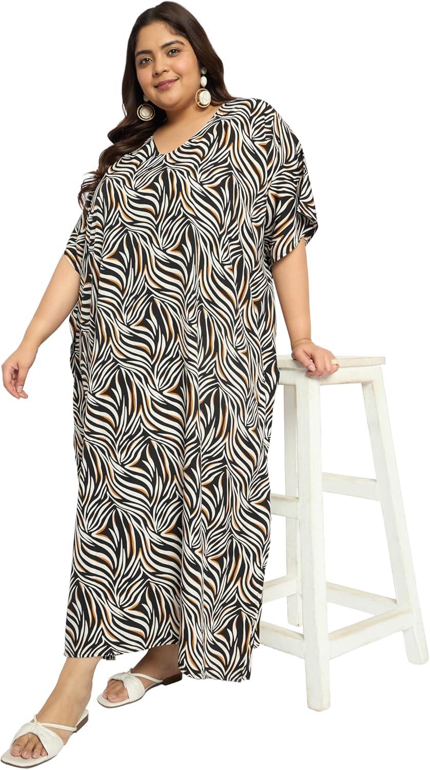 imageCaftans for Women Plus Size Polyester Maxi Beach Dresses Bathing Suit Cover Up Long Kaftan Swimsuit Coverup House DressBlack  White Abstract Zebra