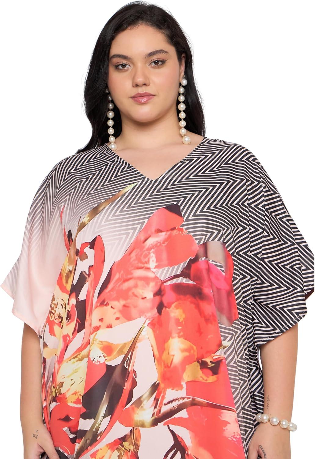 imageCaftans for Women Plus Size Polyester Maxi Beach Dresses Bathing Suit Cover Up Long Kaftan Swimsuit Coverup House DressBlack  White Animal