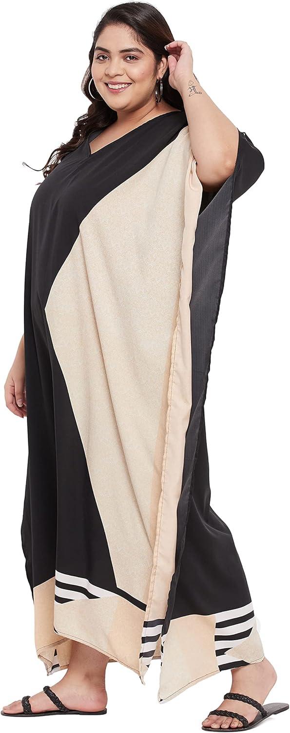 imageCaftans for Women Plus Size Polyester Maxi Beach Dresses Bathing Suit Cover Up Long Kaftan Swimsuit Coverup House DressBlack