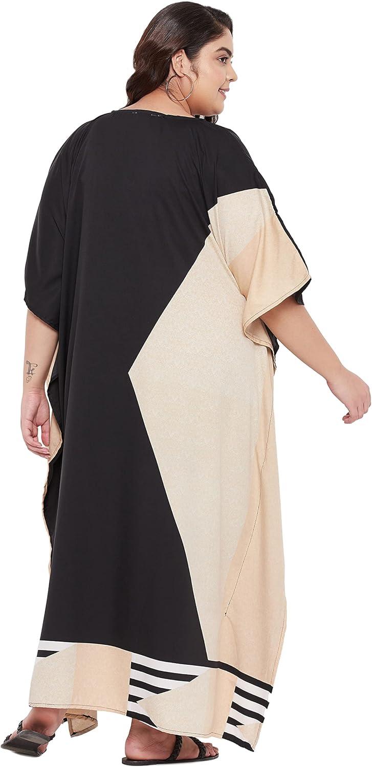 imageCaftans for Women Plus Size Polyester Maxi Beach Dresses Bathing Suit Cover Up Long Kaftan Swimsuit Coverup House DressBlack