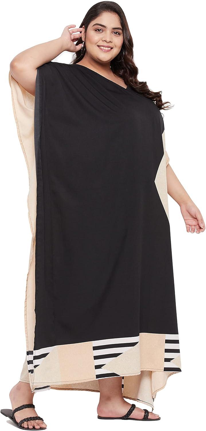 imageCaftans for Women Plus Size Polyester Maxi Beach Dresses Bathing Suit Cover Up Long Kaftan Swimsuit Coverup House DressBlack