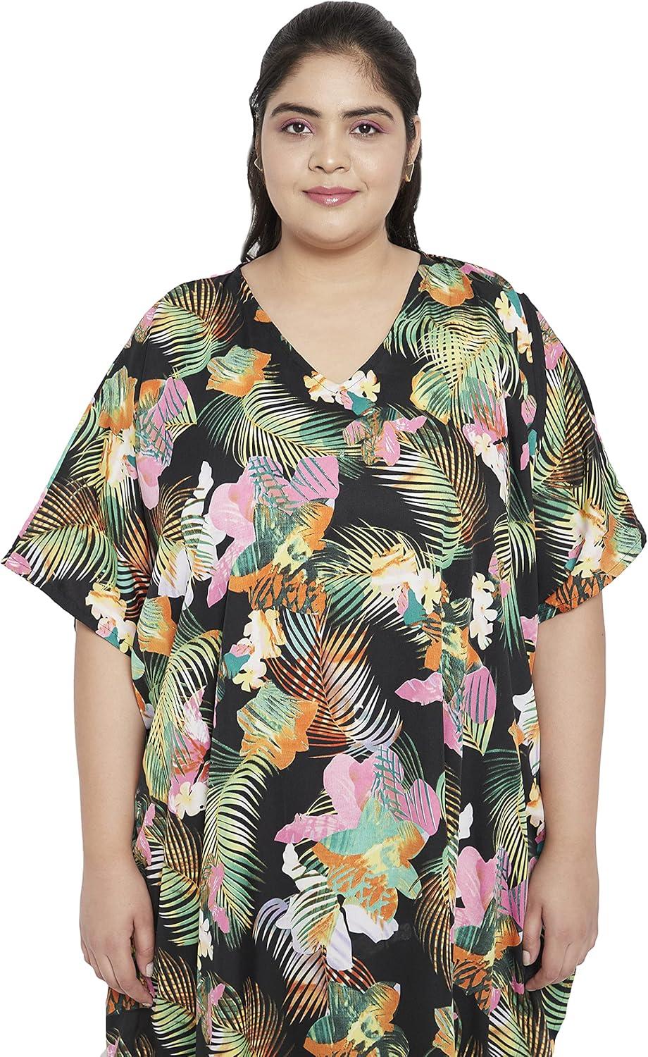 imageCaftans for Women Plus Size Polyester Maxi Beach Dresses Bathing Suit Cover Up Long Kaftan Swimsuit Coverup House DressBlack Leaf