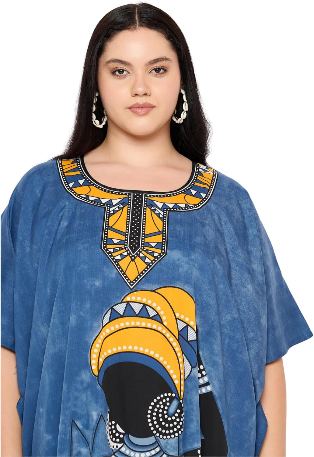 imageCaftans for Women Plus Size Polyester Maxi Beach Dresses Bathing Suit Cover Up Long Kaftan Swimsuit Coverup House DressBlue