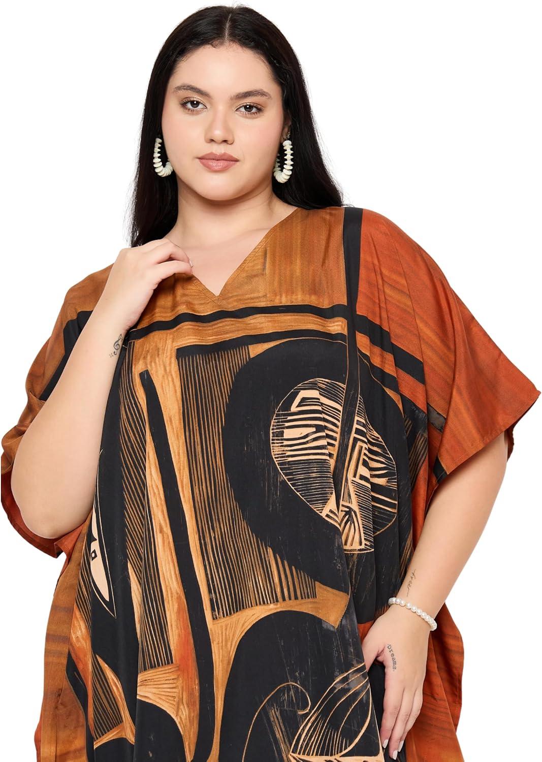 imageCaftans for Women Plus Size Polyester Maxi Beach Dresses Bathing Suit Cover Up Long Kaftan Swimsuit Coverup House DressBrown