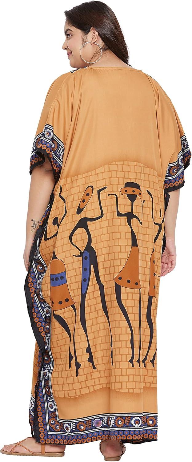 imageCaftans for Women Plus Size Polyester Maxi Beach Dresses Bathing Suit Cover Up Long Kaftan Swimsuit Coverup House DressCamel Brown