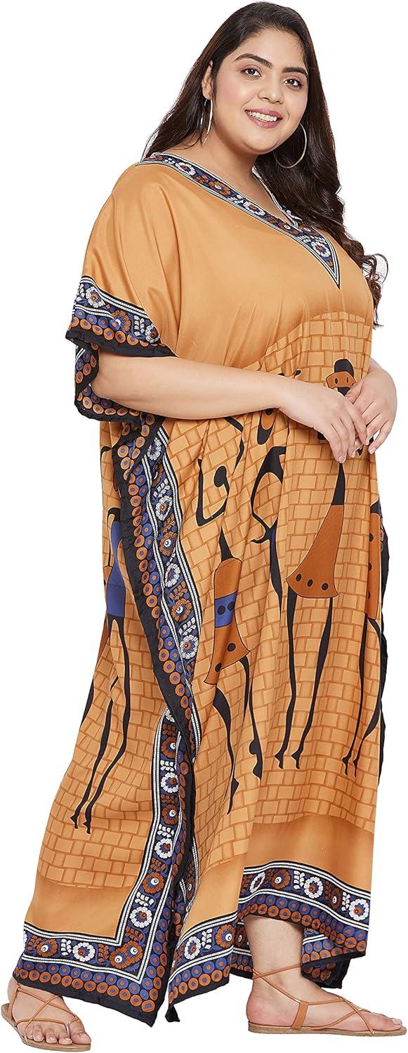 imageCaftans for Women Plus Size Polyester Maxi Beach Dresses Bathing Suit Cover Up Long Kaftan Swimsuit Coverup House DressCamel Brown