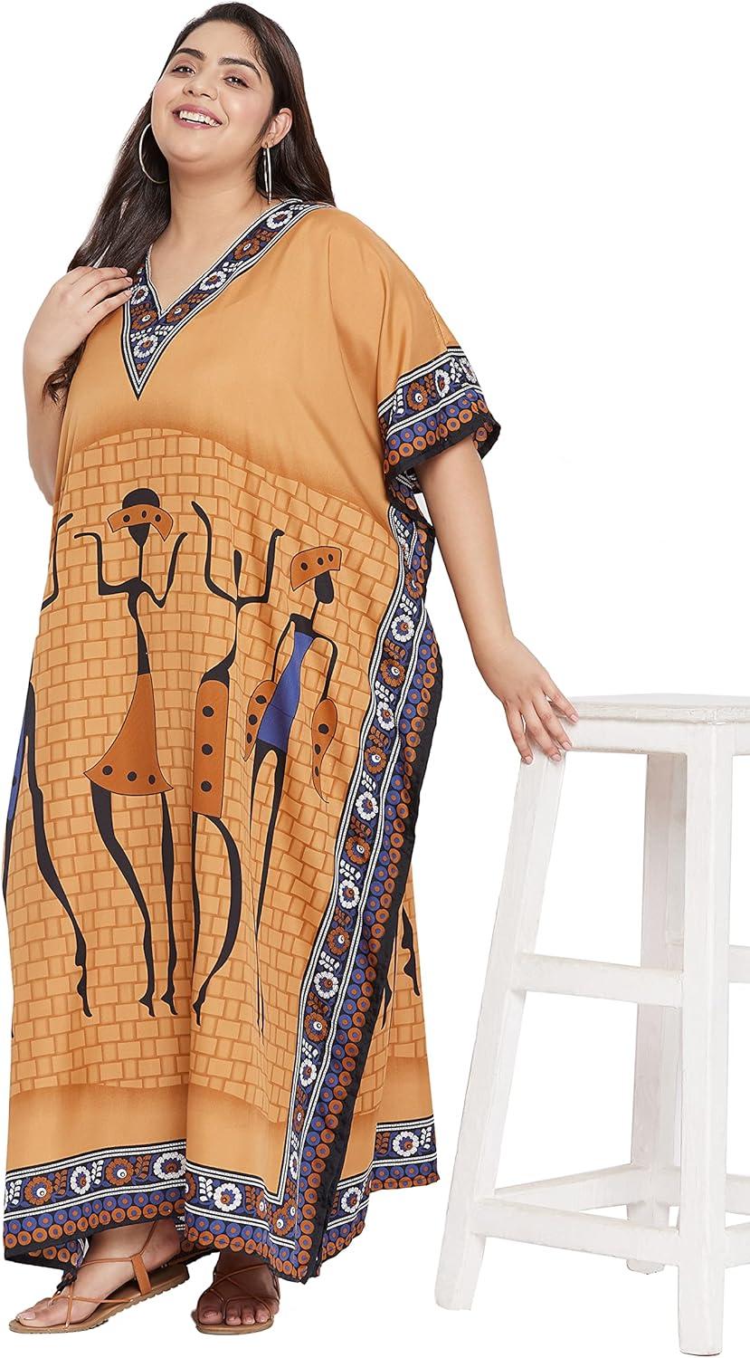 imageCaftans for Women Plus Size Polyester Maxi Beach Dresses Bathing Suit Cover Up Long Kaftan Swimsuit Coverup House DressCamel Brown