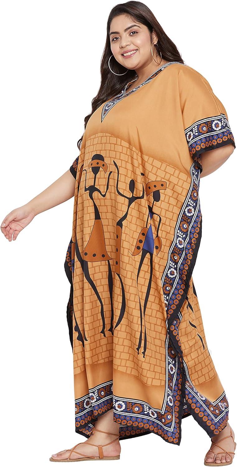 imageCaftans for Women Plus Size Polyester Maxi Beach Dresses Bathing Suit Cover Up Long Kaftan Swimsuit Coverup House DressCamel Brown