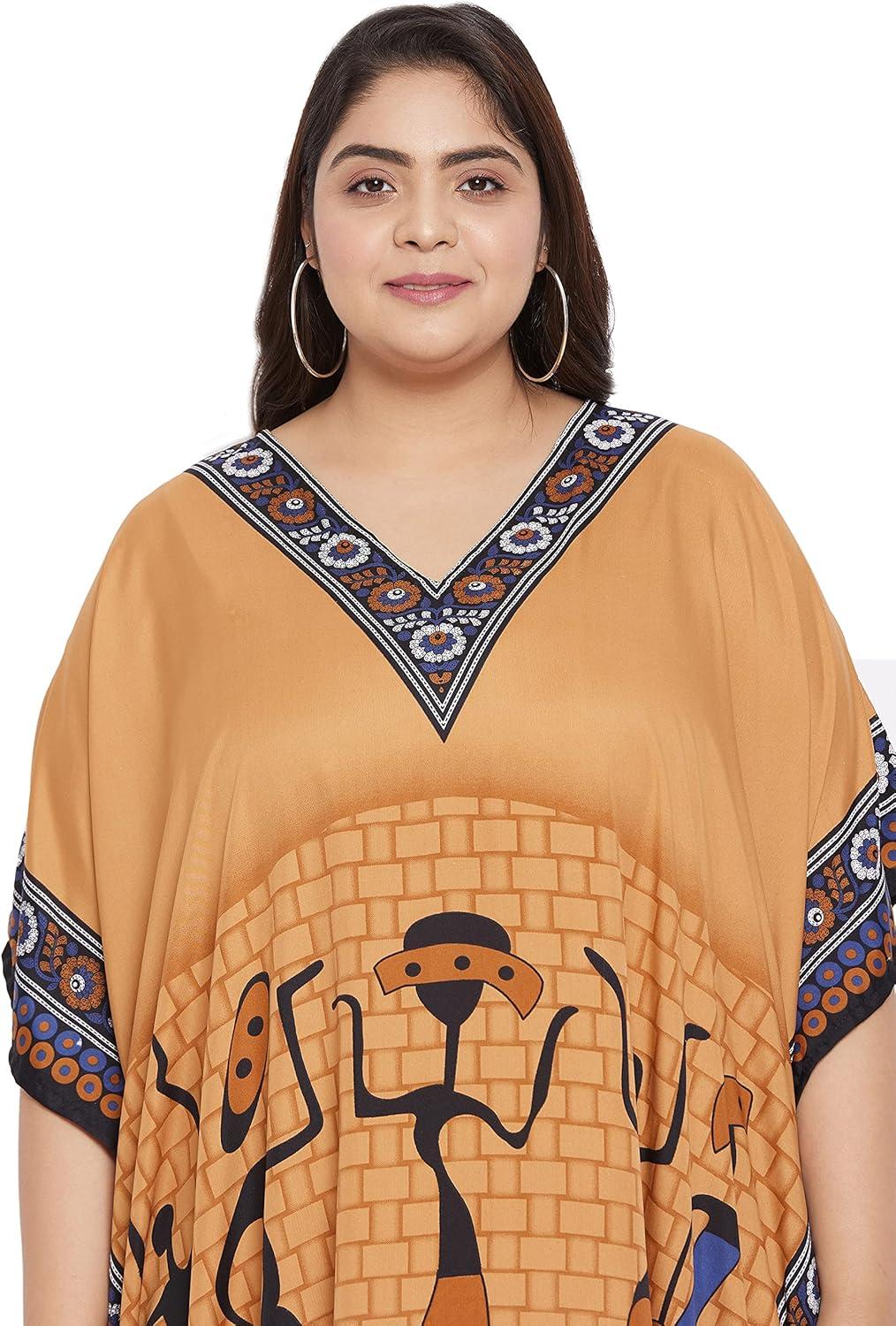 imageCaftans for Women Plus Size Polyester Maxi Beach Dresses Bathing Suit Cover Up Long Kaftan Swimsuit Coverup House DressCamel Brown