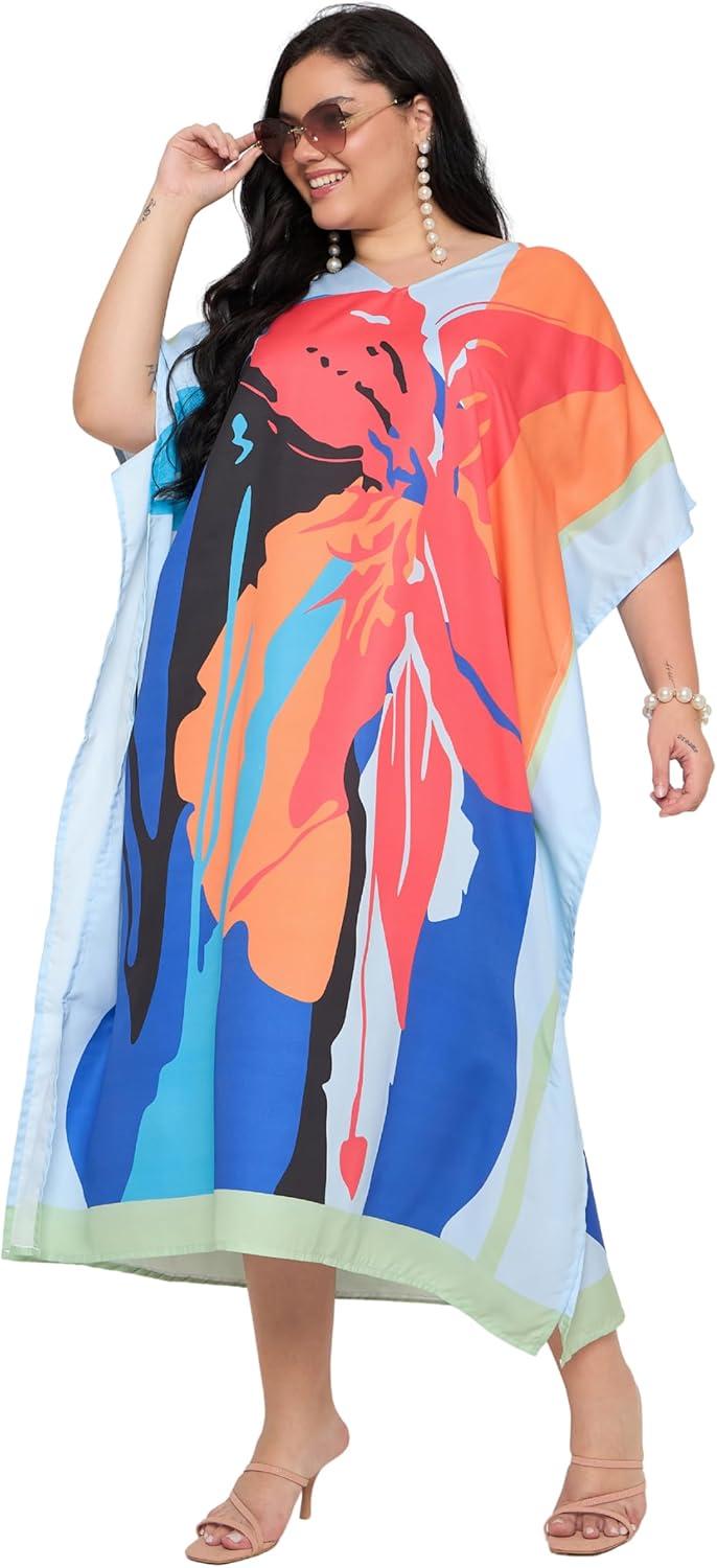 imageCaftans for Women Plus Size Polyester Maxi Beach Dresses Bathing Suit Cover Up Long Kaftan Swimsuit Coverup House DressDusty Rose