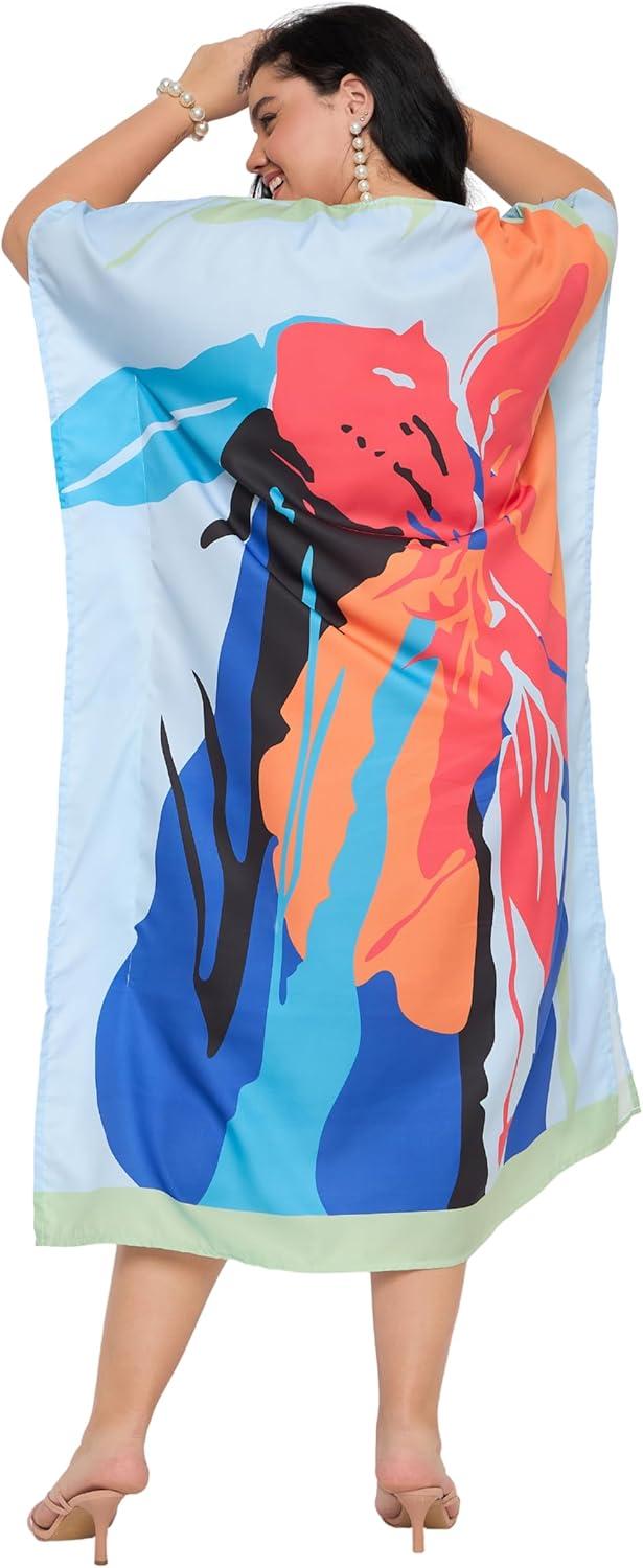 imageCaftans for Women Plus Size Polyester Maxi Beach Dresses Bathing Suit Cover Up Long Kaftan Swimsuit Coverup House DressDusty Rose