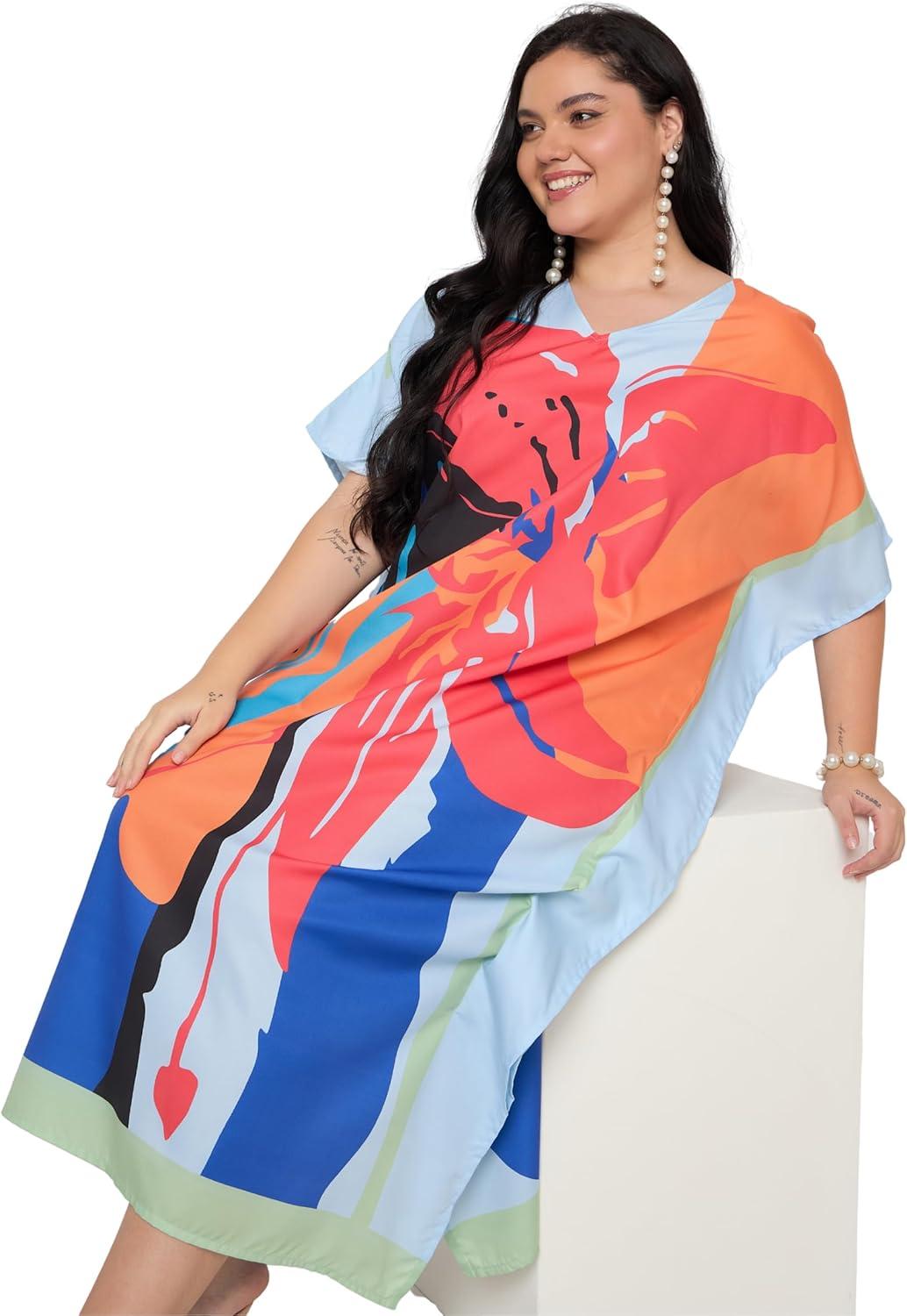 imageCaftans for Women Plus Size Polyester Maxi Beach Dresses Bathing Suit Cover Up Long Kaftan Swimsuit Coverup House DressDusty Rose