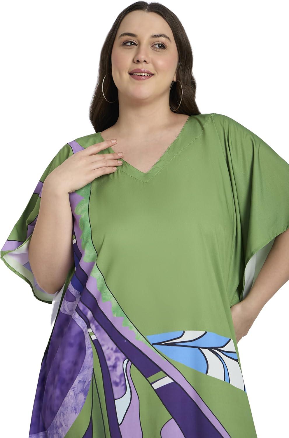imageCaftans for Women Plus Size Polyester Maxi Beach Dresses Bathing Suit Cover Up Long Kaftan Swimsuit Coverup House DressLeaf Green
