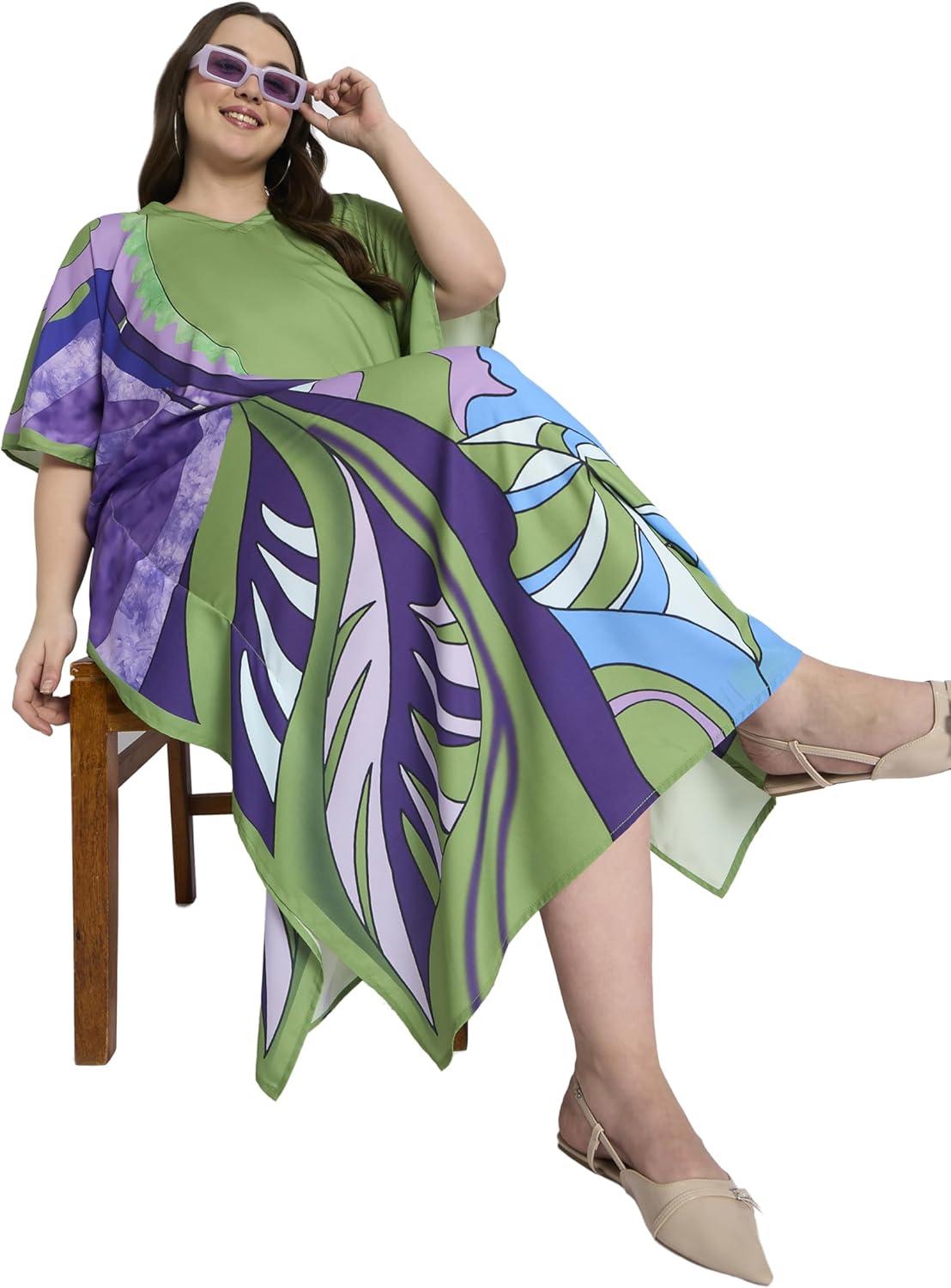 imageCaftans for Women Plus Size Polyester Maxi Beach Dresses Bathing Suit Cover Up Long Kaftan Swimsuit Coverup House DressLeaf Green