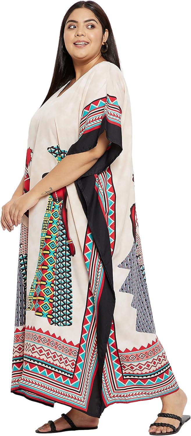 imageCaftans for Women Plus Size Polyester Maxi Beach Dresses Bathing Suit Cover Up Long Kaftan Swimsuit Coverup House DressLight Beige