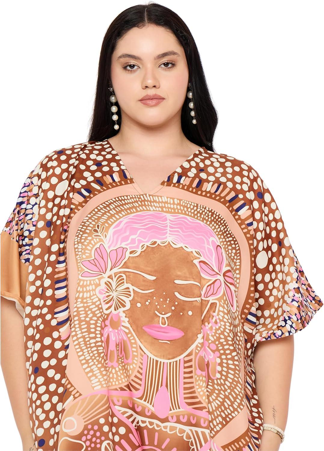 imageCaftans for Women Plus Size Polyester Maxi Beach Dresses Bathing Suit Cover Up Long Kaftan Swimsuit Coverup House DressLight Brown