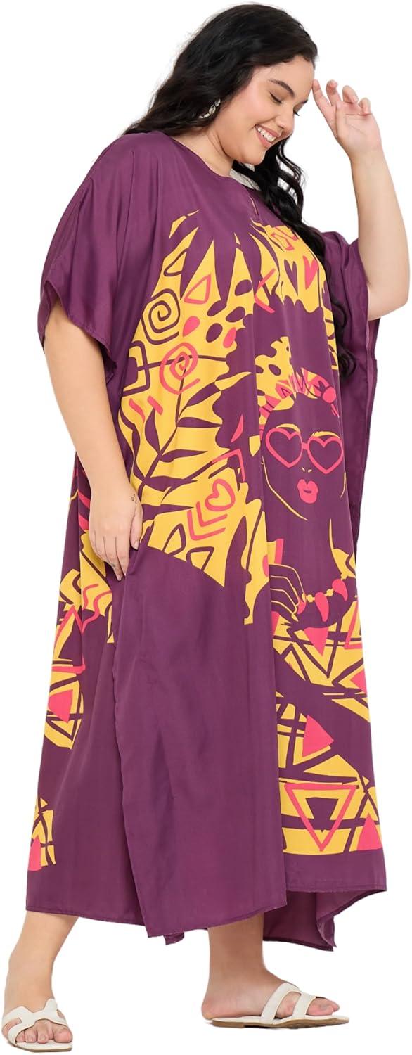 imageCaftans for Women Plus Size Polyester Maxi Beach Dresses Bathing Suit Cover Up Long Kaftan Swimsuit Coverup House DressMaroon