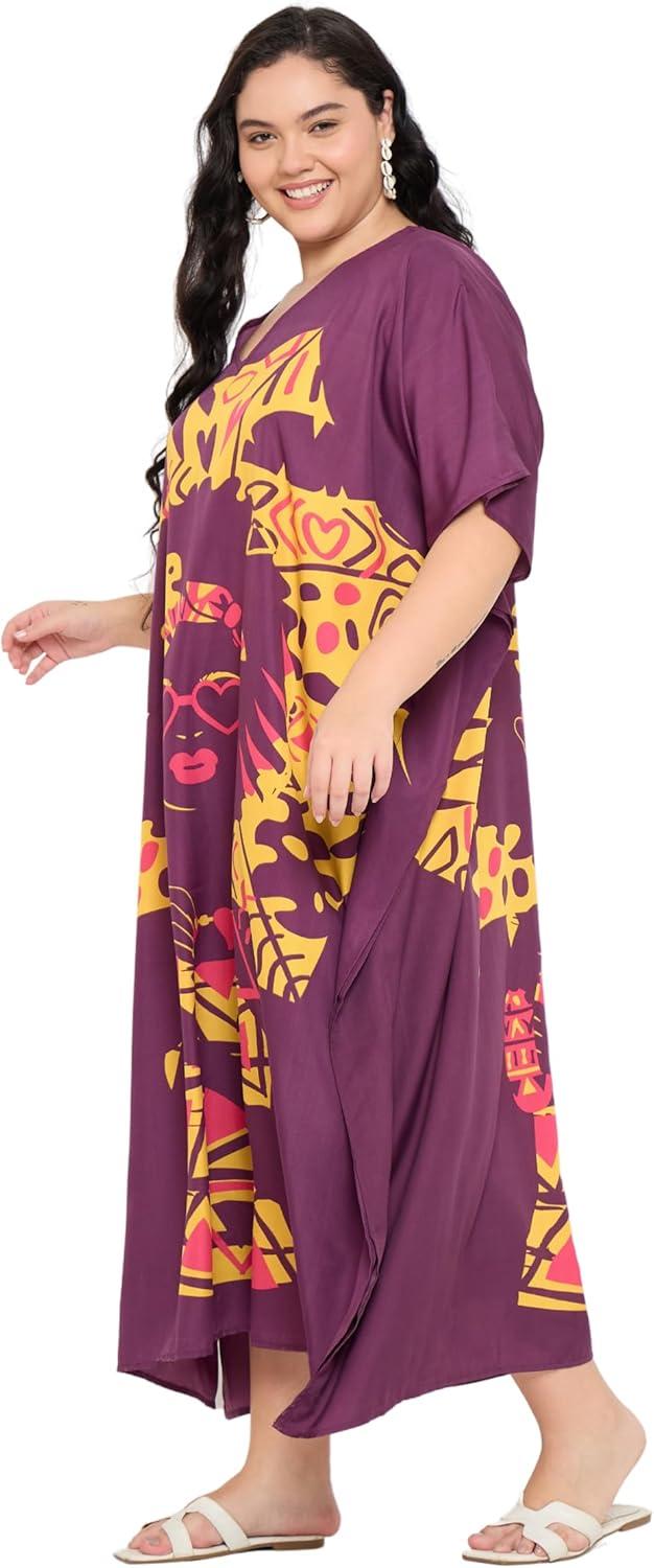imageCaftans for Women Plus Size Polyester Maxi Beach Dresses Bathing Suit Cover Up Long Kaftan Swimsuit Coverup House DressMaroon