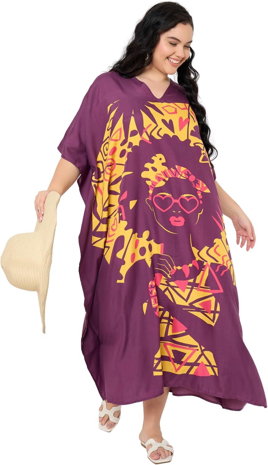 imageCaftans for Women Plus Size Polyester Maxi Beach Dresses Bathing Suit Cover Up Long Kaftan Swimsuit Coverup House DressMaroon