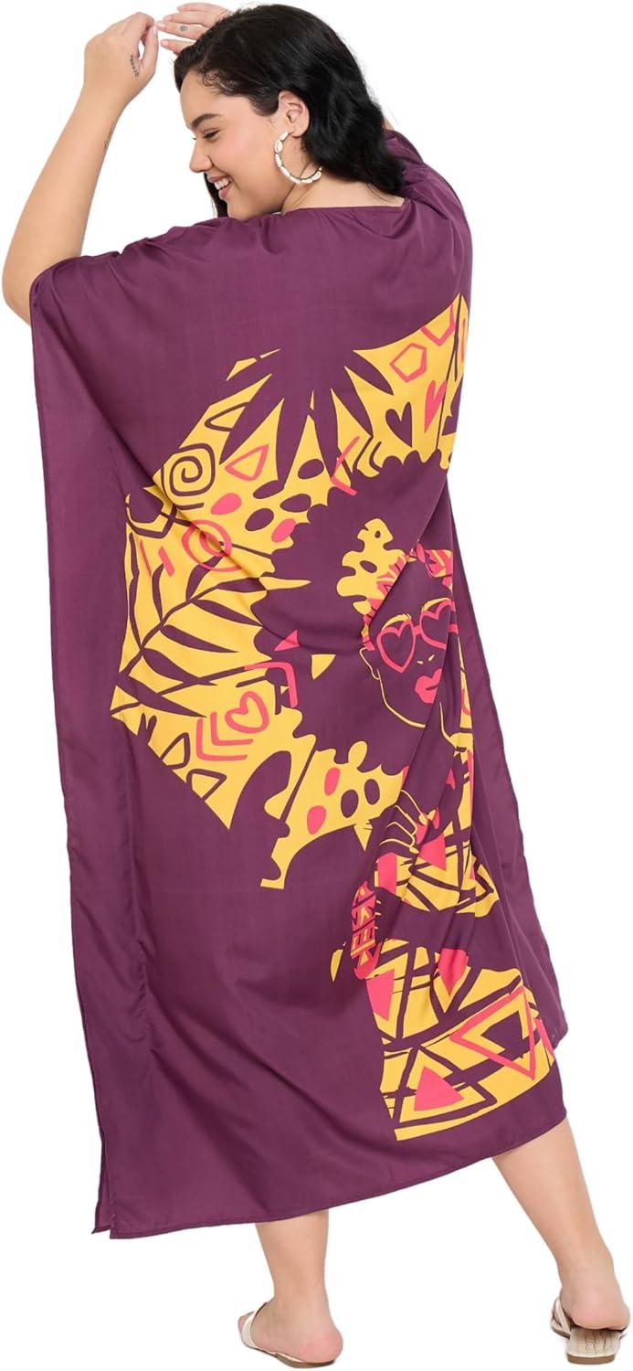 imageCaftans for Women Plus Size Polyester Maxi Beach Dresses Bathing Suit Cover Up Long Kaftan Swimsuit Coverup House DressMaroon