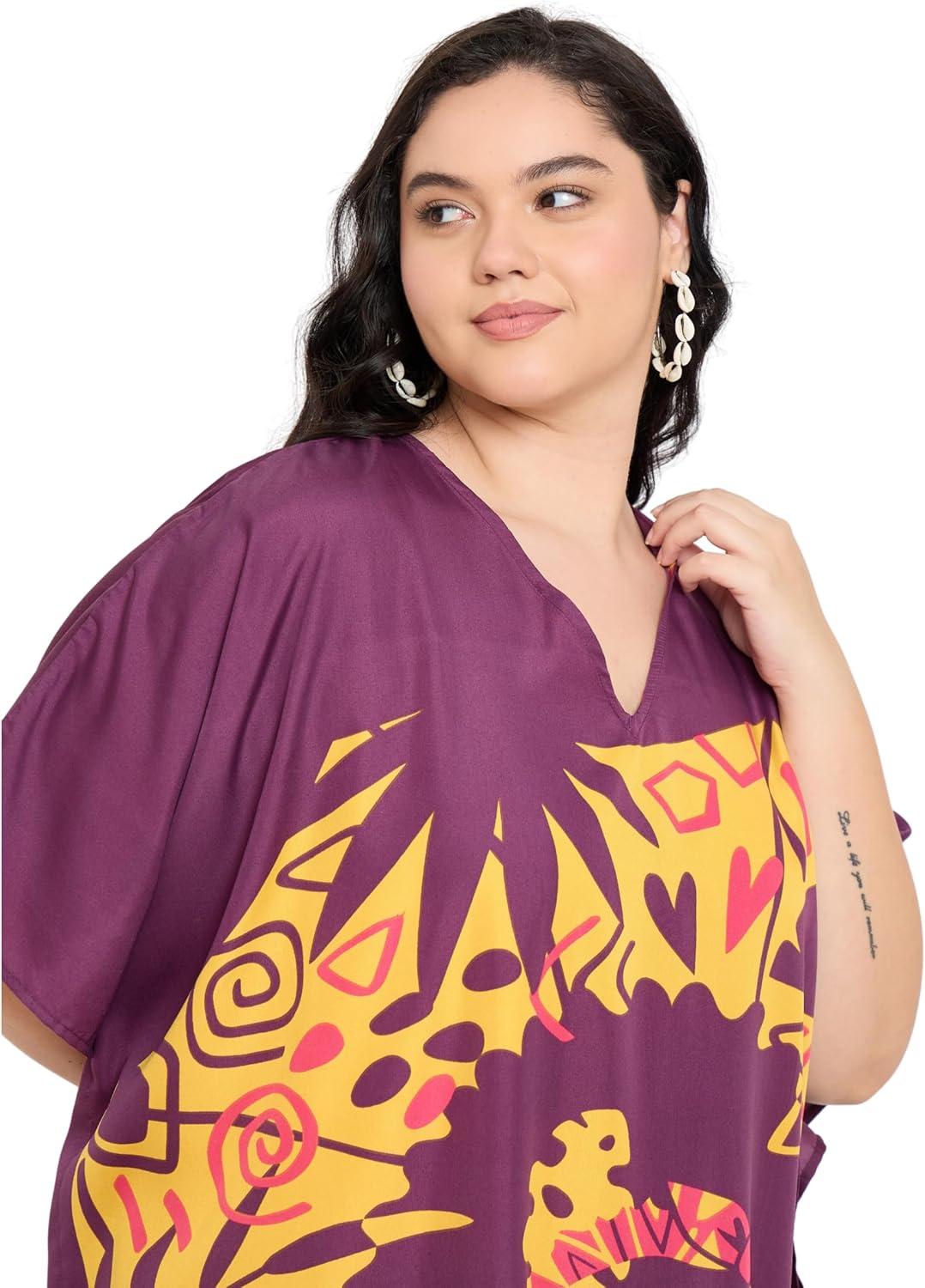 imageCaftans for Women Plus Size Polyester Maxi Beach Dresses Bathing Suit Cover Up Long Kaftan Swimsuit Coverup House DressMaroon