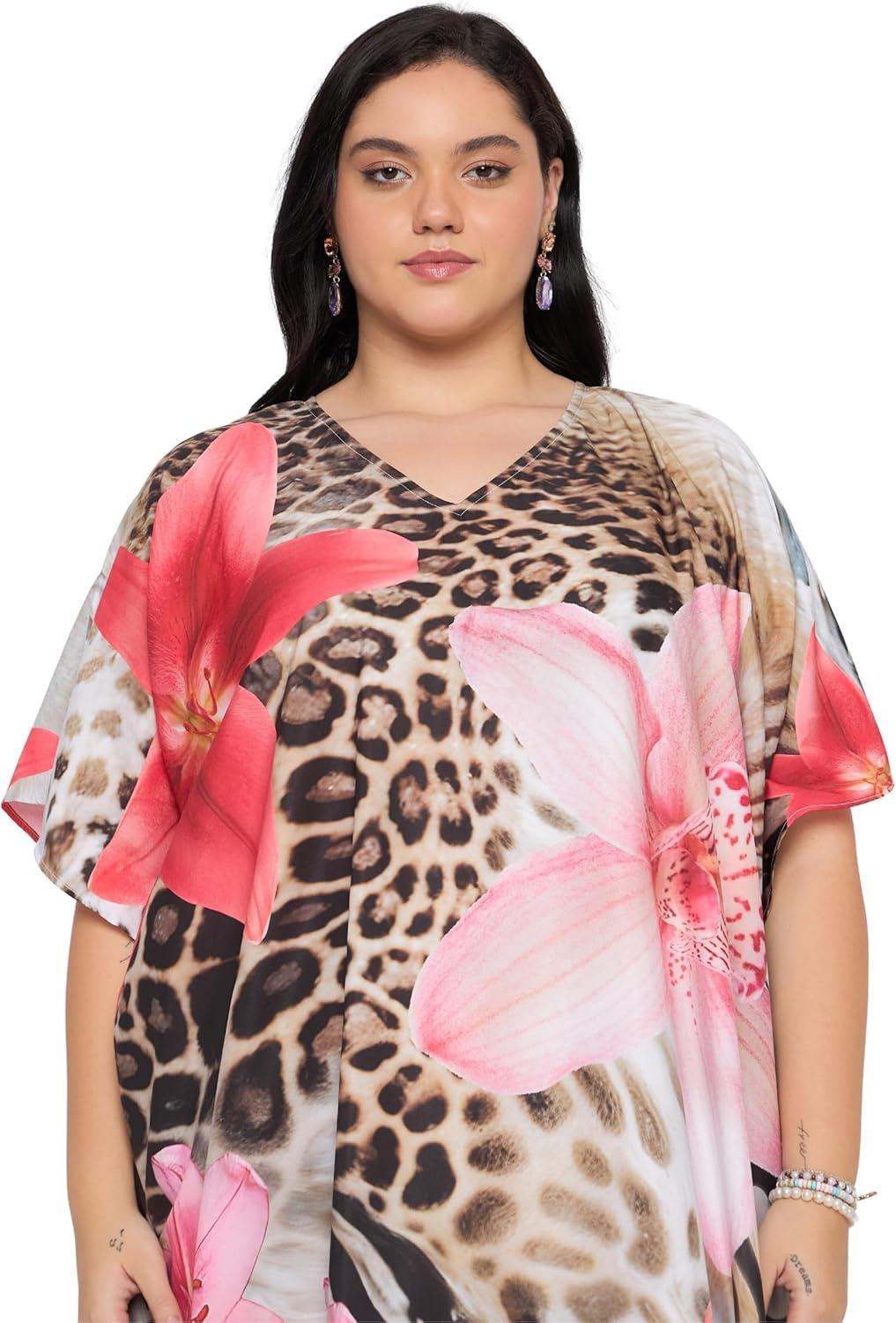 imageCaftans for Women Plus Size Polyester Maxi Beach Dresses Bathing Suit Cover Up Long Kaftan Swimsuit Coverup House DressMulti