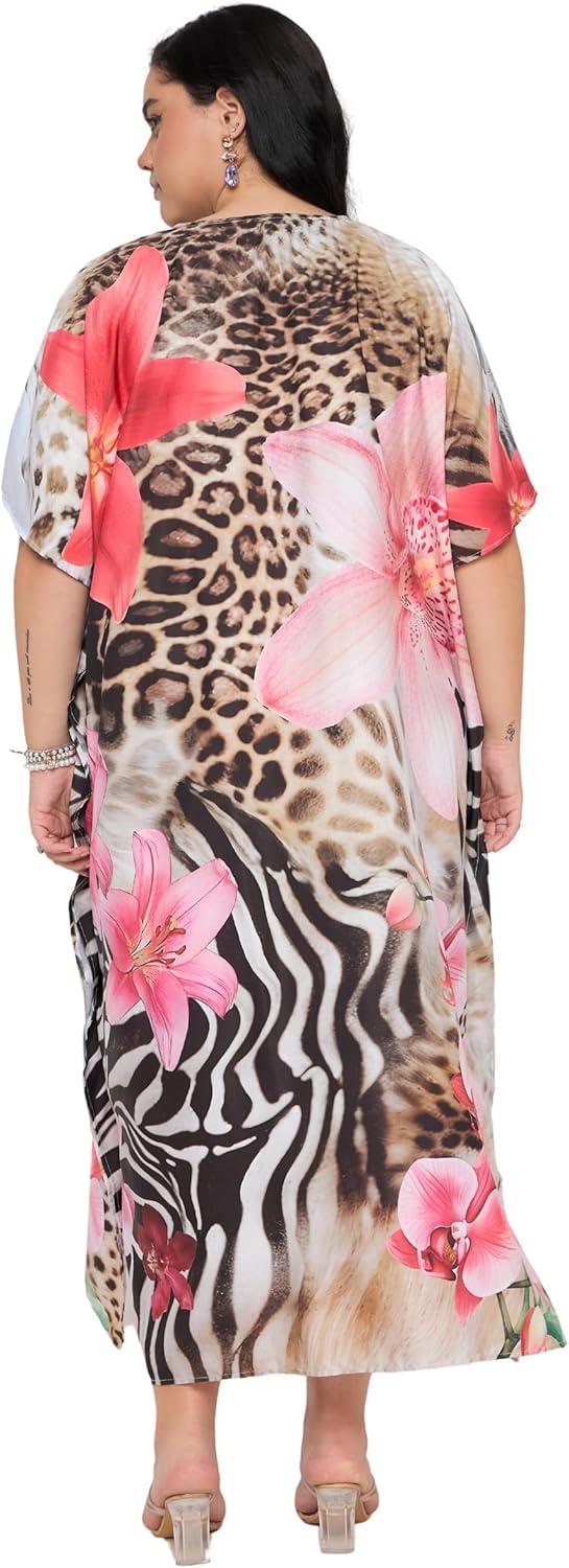 imageCaftans for Women Plus Size Polyester Maxi Beach Dresses Bathing Suit Cover Up Long Kaftan Swimsuit Coverup House DressMulti