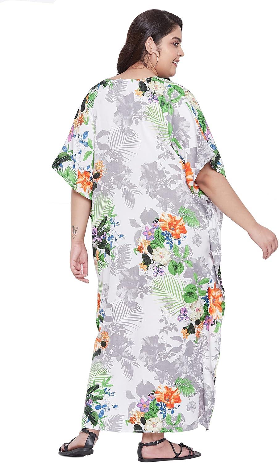 imageCaftans for Women Plus Size Polyester Maxi Beach Dresses Bathing Suit Cover Up Long Kaftan Swimsuit Coverup House DressMulti Color Floral Print
