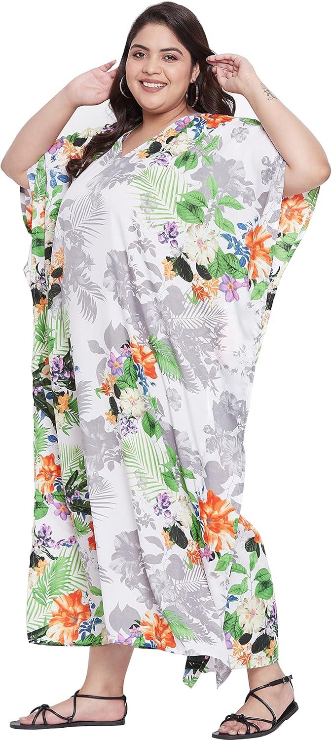 imageCaftans for Women Plus Size Polyester Maxi Beach Dresses Bathing Suit Cover Up Long Kaftan Swimsuit Coverup House DressMulti Color Floral Print