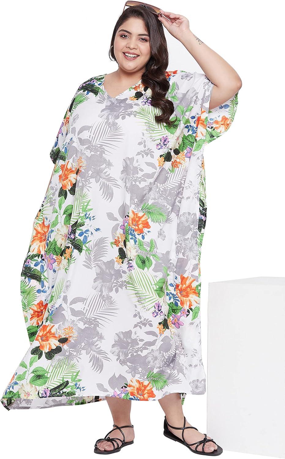 imageCaftans for Women Plus Size Polyester Maxi Beach Dresses Bathing Suit Cover Up Long Kaftan Swimsuit Coverup House DressMulti Color Floral Print