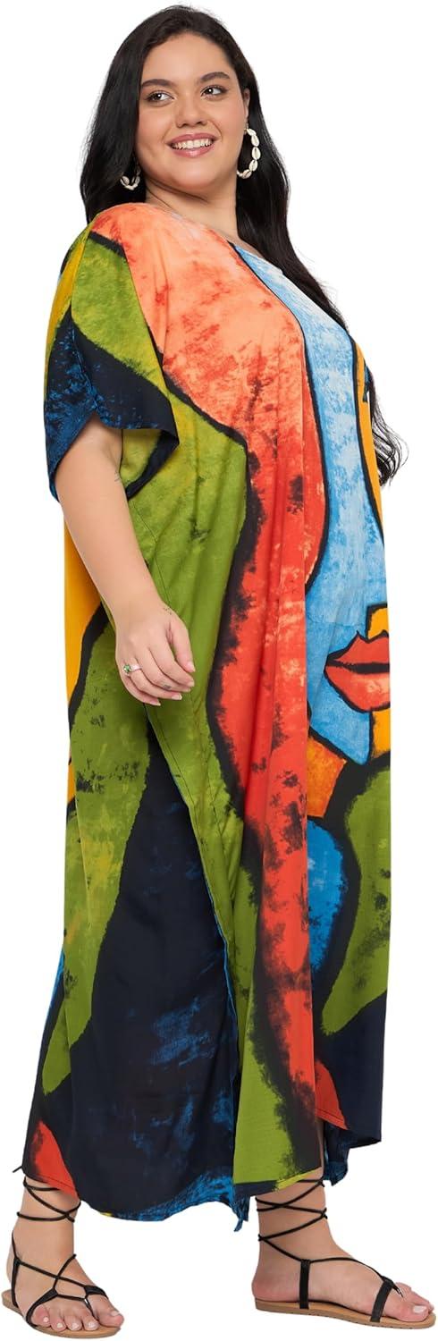 imageCaftans for Women Plus Size Polyester Maxi Beach Dresses Bathing Suit Cover Up Long Kaftan Swimsuit Coverup House DressNavy Blue