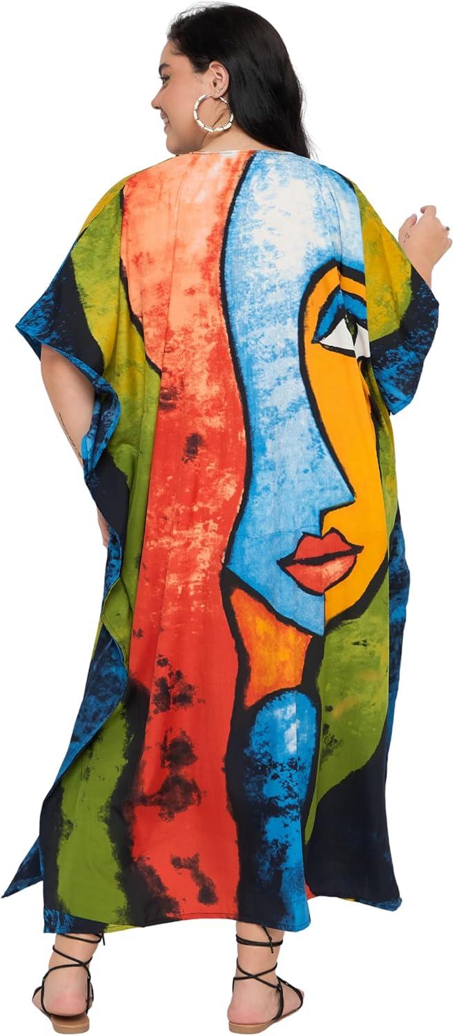 imageCaftans for Women Plus Size Polyester Maxi Beach Dresses Bathing Suit Cover Up Long Kaftan Swimsuit Coverup House DressNavy Blue