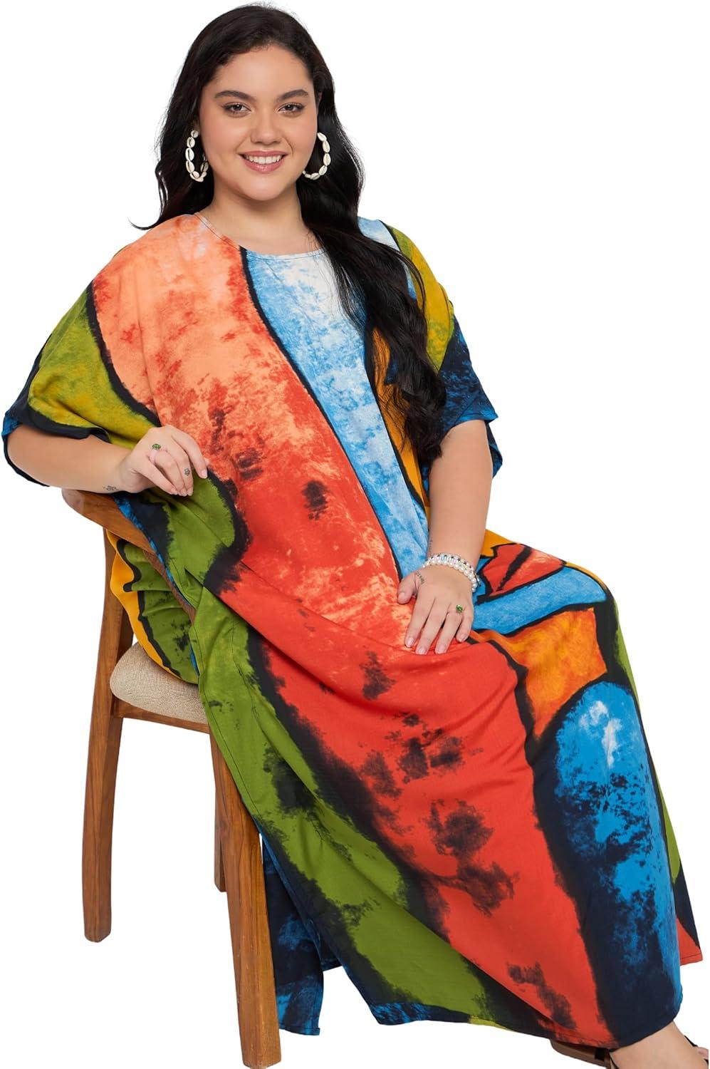 imageCaftans for Women Plus Size Polyester Maxi Beach Dresses Bathing Suit Cover Up Long Kaftan Swimsuit Coverup House DressNavy Blue