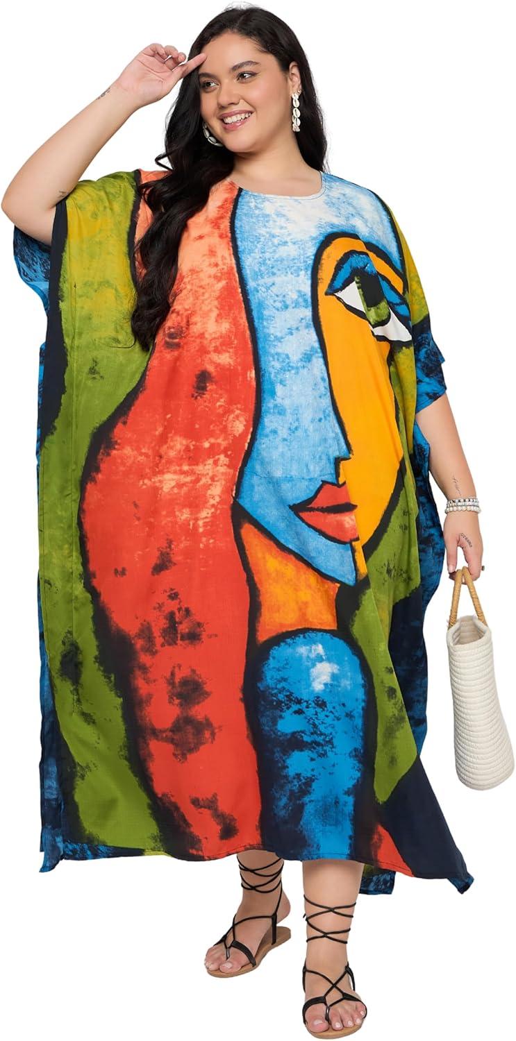 imageCaftans for Women Plus Size Polyester Maxi Beach Dresses Bathing Suit Cover Up Long Kaftan Swimsuit Coverup House DressNavy Blue