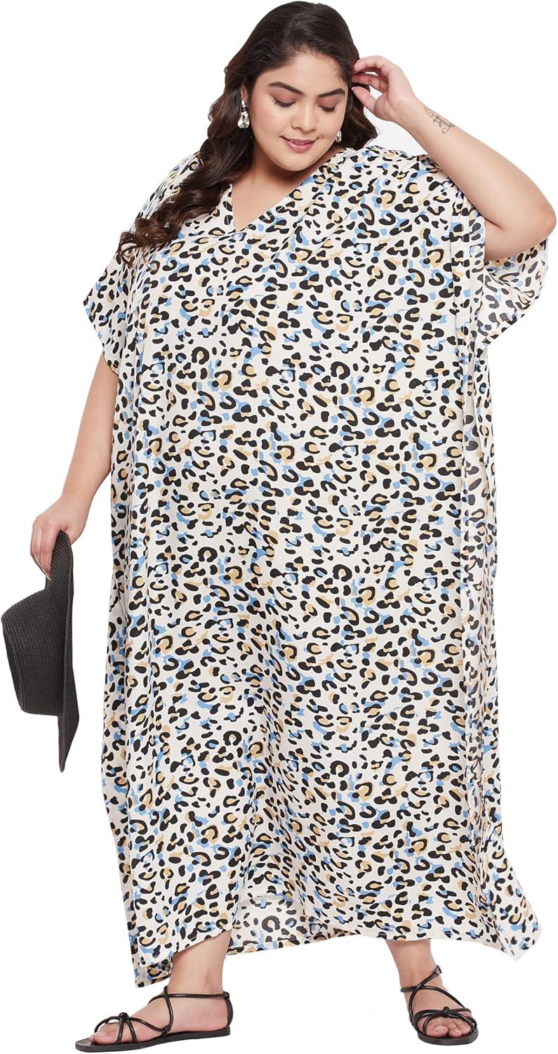 imageCaftans for Women Plus Size Polyester Maxi Beach Dresses Bathing Suit Cover Up Long Kaftan Swimsuit Coverup House DressOffwhite