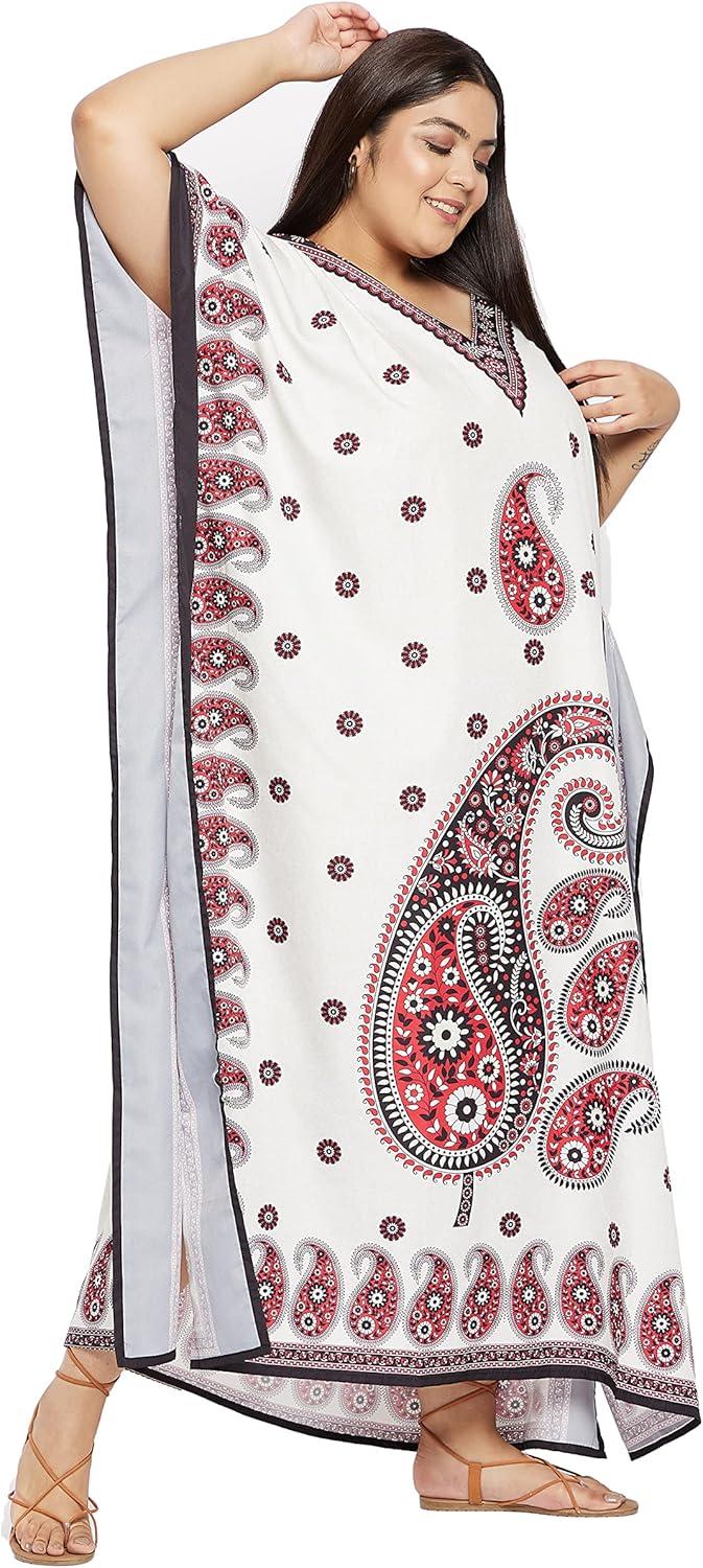 imageCaftans for Women Plus Size Polyester Maxi Beach Dresses Bathing Suit Cover Up Long Kaftan Swimsuit Coverup House DressOffwhite Paisley