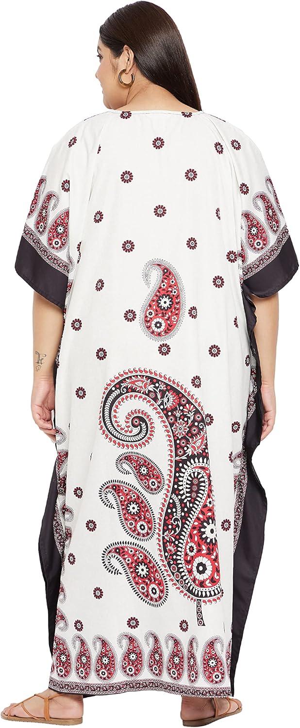 imageCaftans for Women Plus Size Polyester Maxi Beach Dresses Bathing Suit Cover Up Long Kaftan Swimsuit Coverup House DressOffwhite Paisley