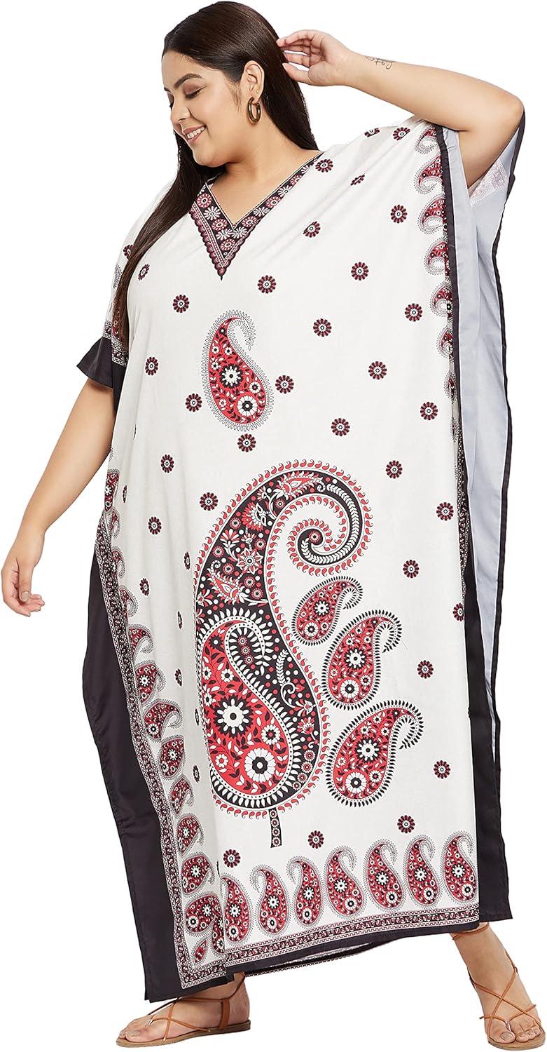 imageCaftans for Women Plus Size Polyester Maxi Beach Dresses Bathing Suit Cover Up Long Kaftan Swimsuit Coverup House DressOffwhite Paisley