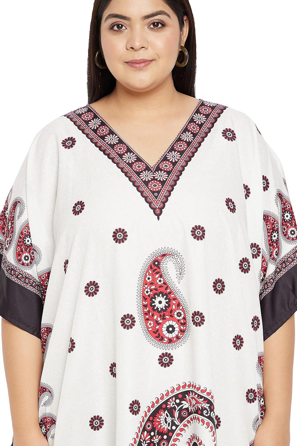 imageCaftans for Women Plus Size Polyester Maxi Beach Dresses Bathing Suit Cover Up Long Kaftan Swimsuit Coverup House DressOffwhite Paisley