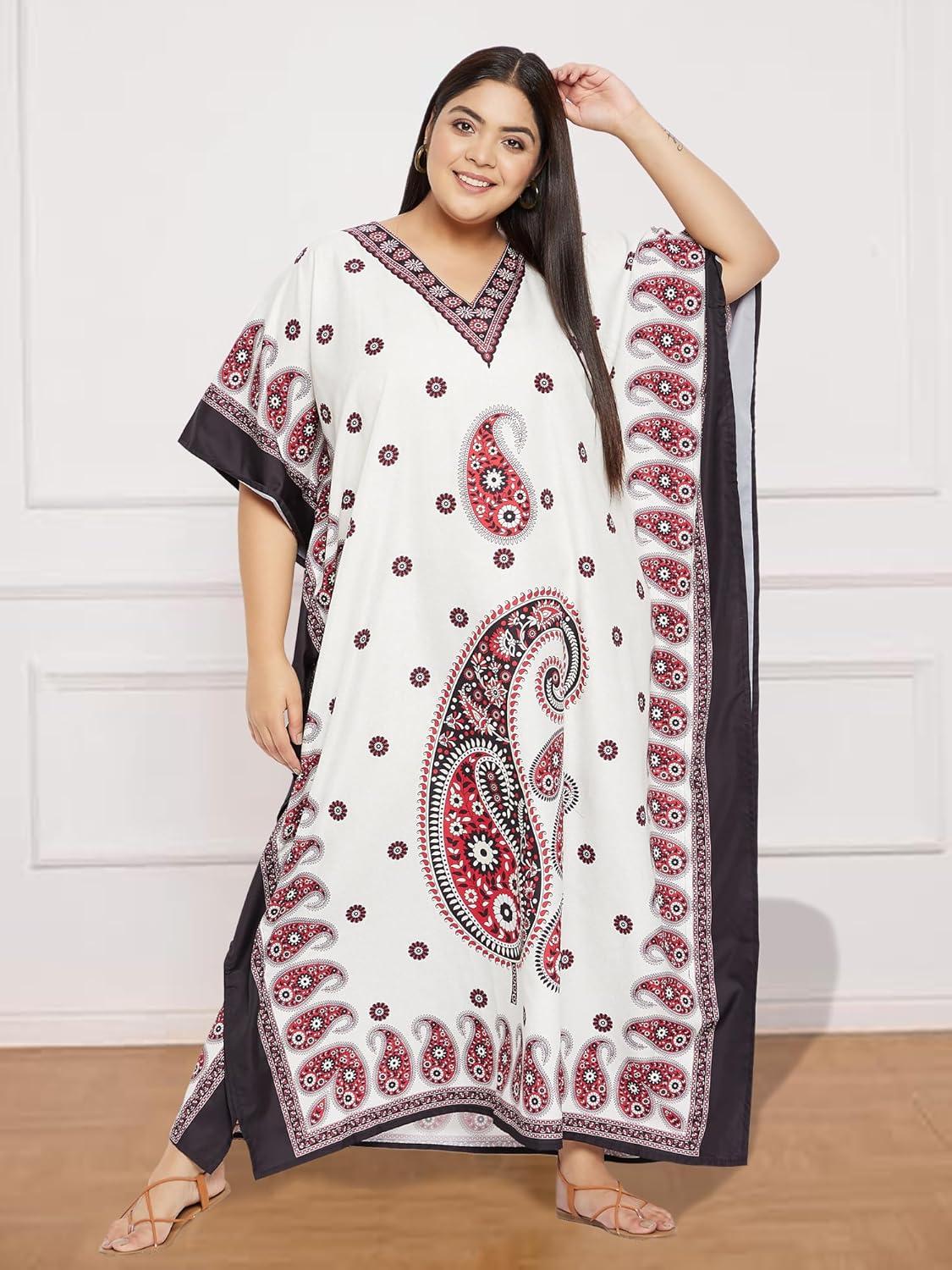 imageCaftans for Women Plus Size Polyester Maxi Beach Dresses Bathing Suit Cover Up Long Kaftan Swimsuit Coverup House DressOffwhite Paisley