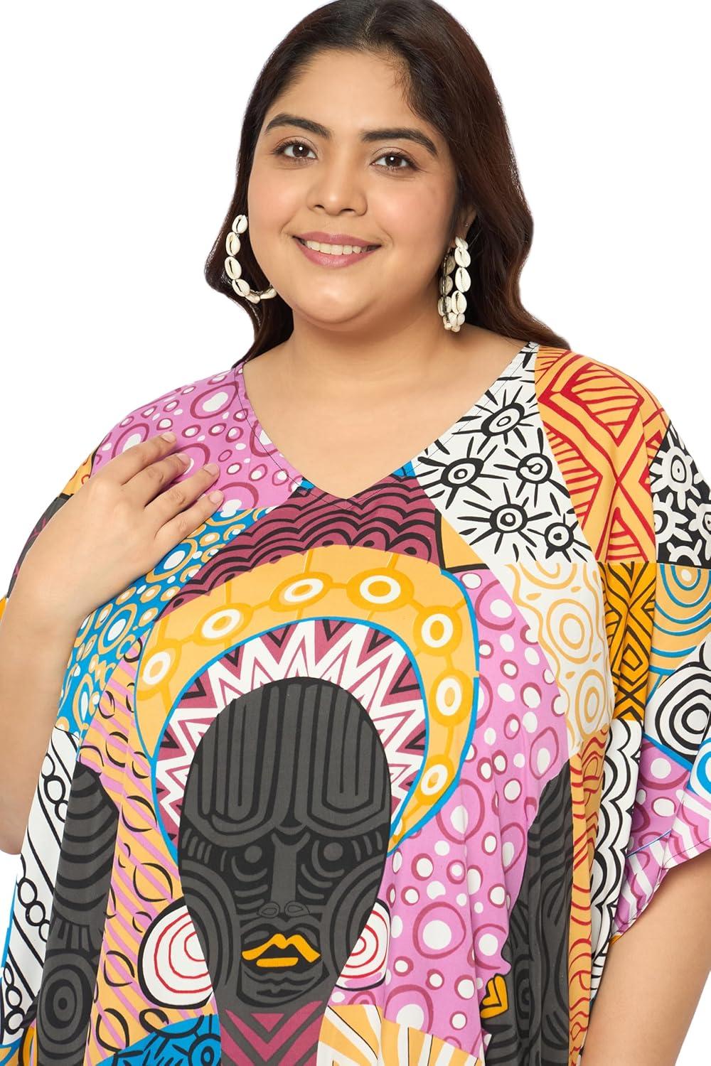 imageCaftans for Women Plus Size Polyester Maxi Beach Dresses Bathing Suit Cover Up Long Kaftan Swimsuit Coverup House DressOrange  Pink