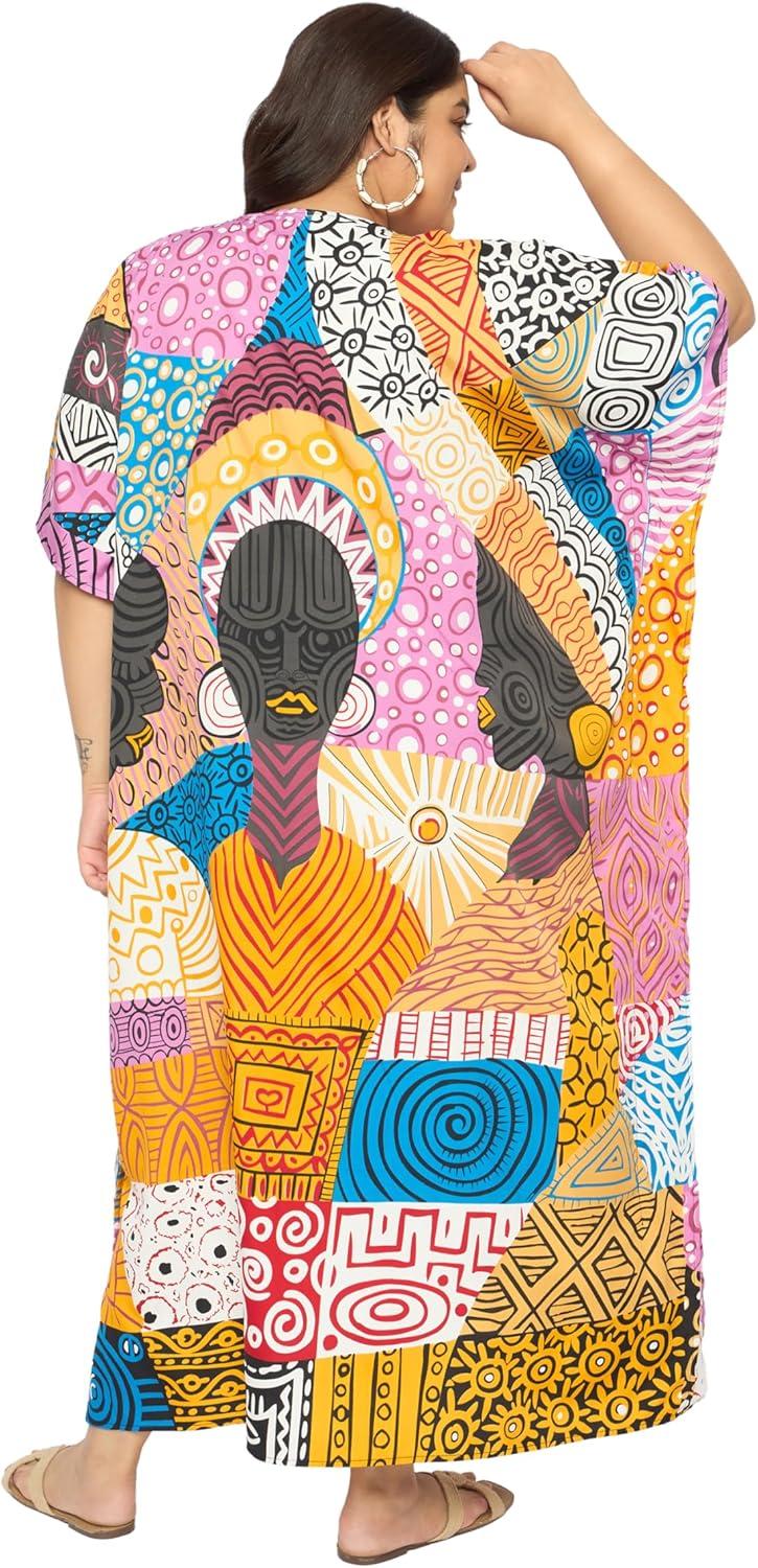 imageCaftans for Women Plus Size Polyester Maxi Beach Dresses Bathing Suit Cover Up Long Kaftan Swimsuit Coverup House DressOrange  Pink