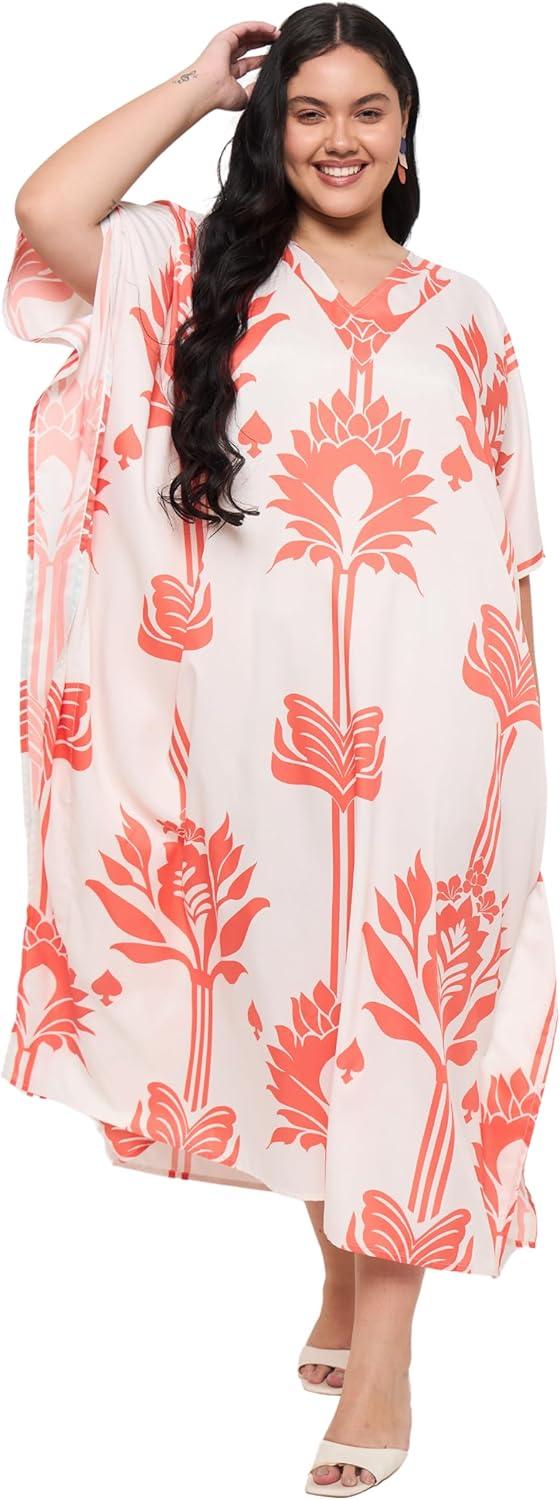 imageCaftans for Women Plus Size Polyester Maxi Beach Dresses Bathing Suit Cover Up Long Kaftan Swimsuit Coverup House DressOrange  White