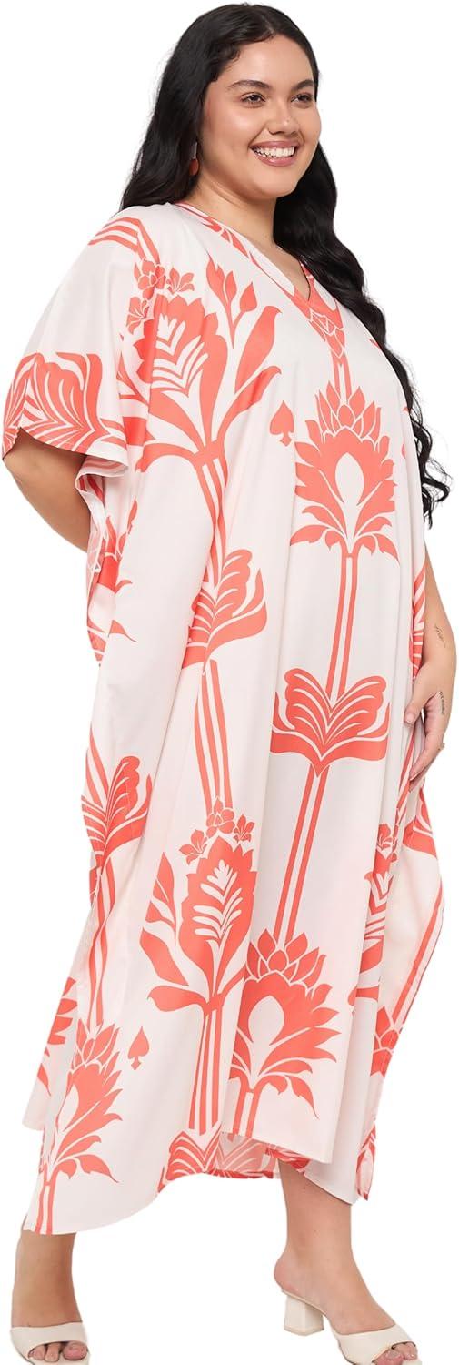 imageCaftans for Women Plus Size Polyester Maxi Beach Dresses Bathing Suit Cover Up Long Kaftan Swimsuit Coverup House DressOrange  White