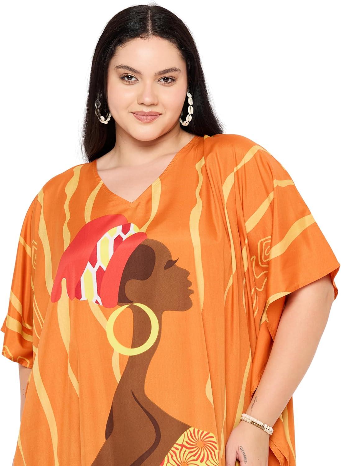 imageCaftans for Women Plus Size Polyester Maxi Beach Dresses Bathing Suit Cover Up Long Kaftan Swimsuit Coverup House DressOrange